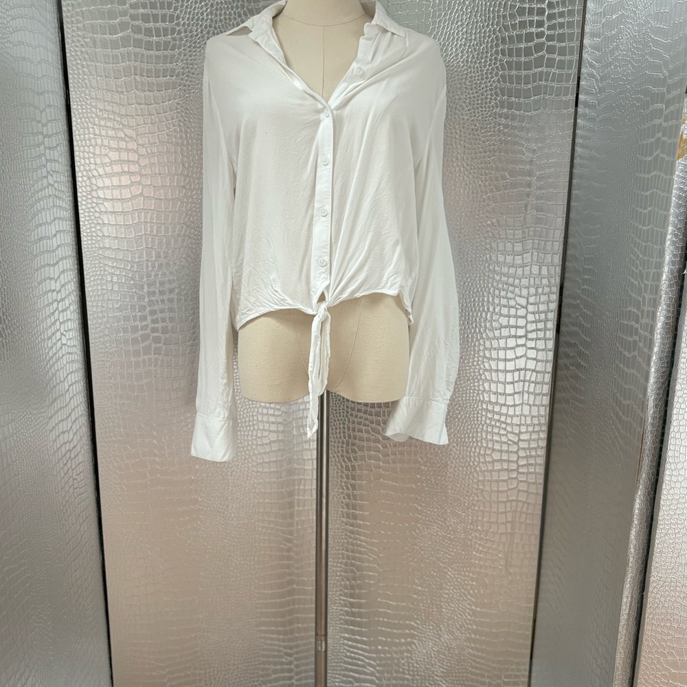 Beachlunchlounge White Tie Front Button Down Shirt